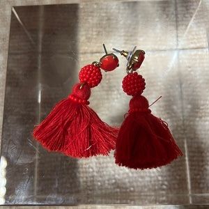 J. Crew Red Tassel Earrings